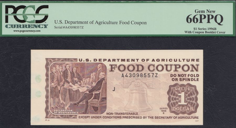 USDA Food Coupon, Series 1996B $1, GemCU, PCGS66-PPQ